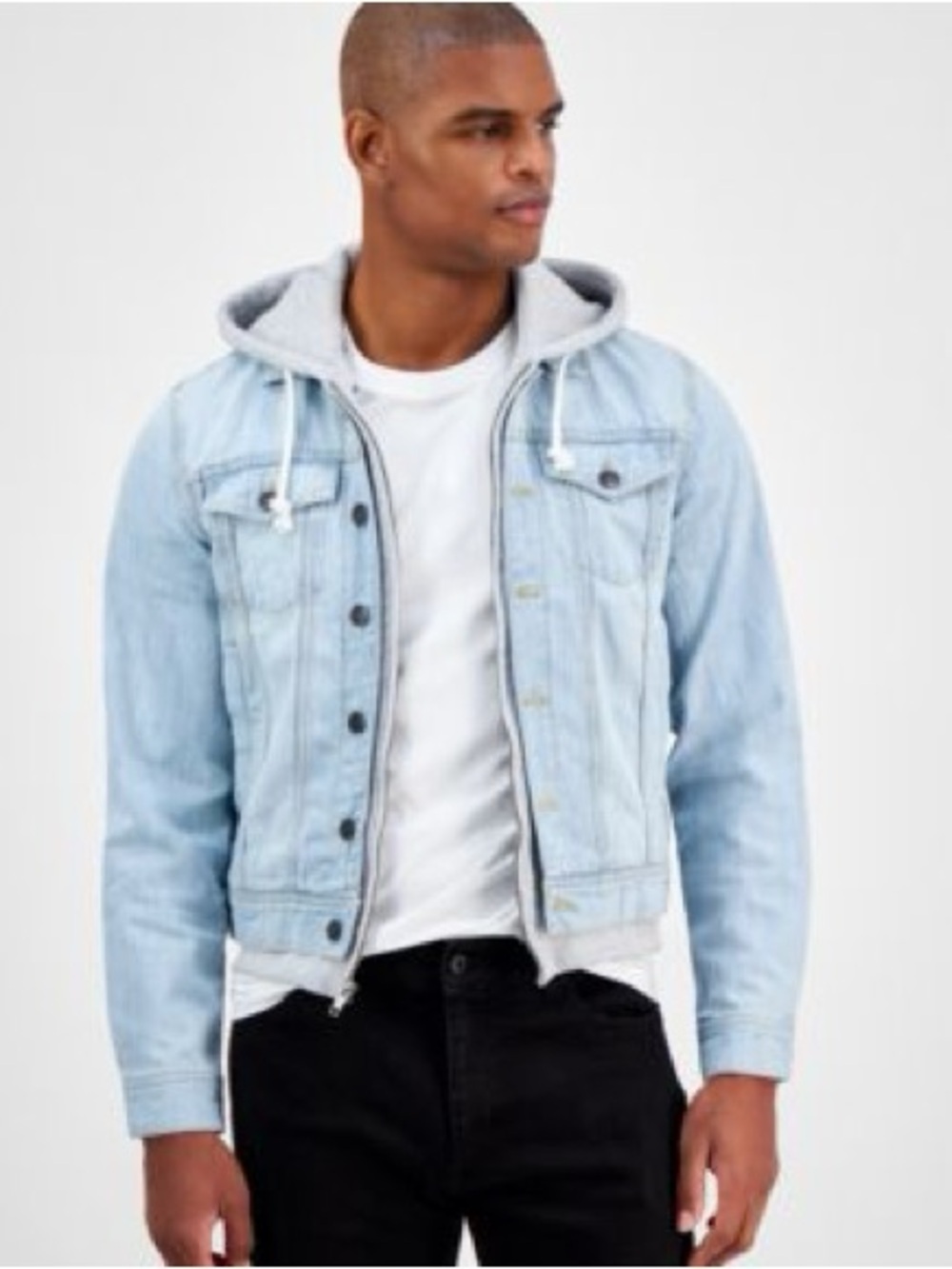 Sun + Stone Men's Phoenix Trucker Hooded Light Blue Denim Jacket Size: Large